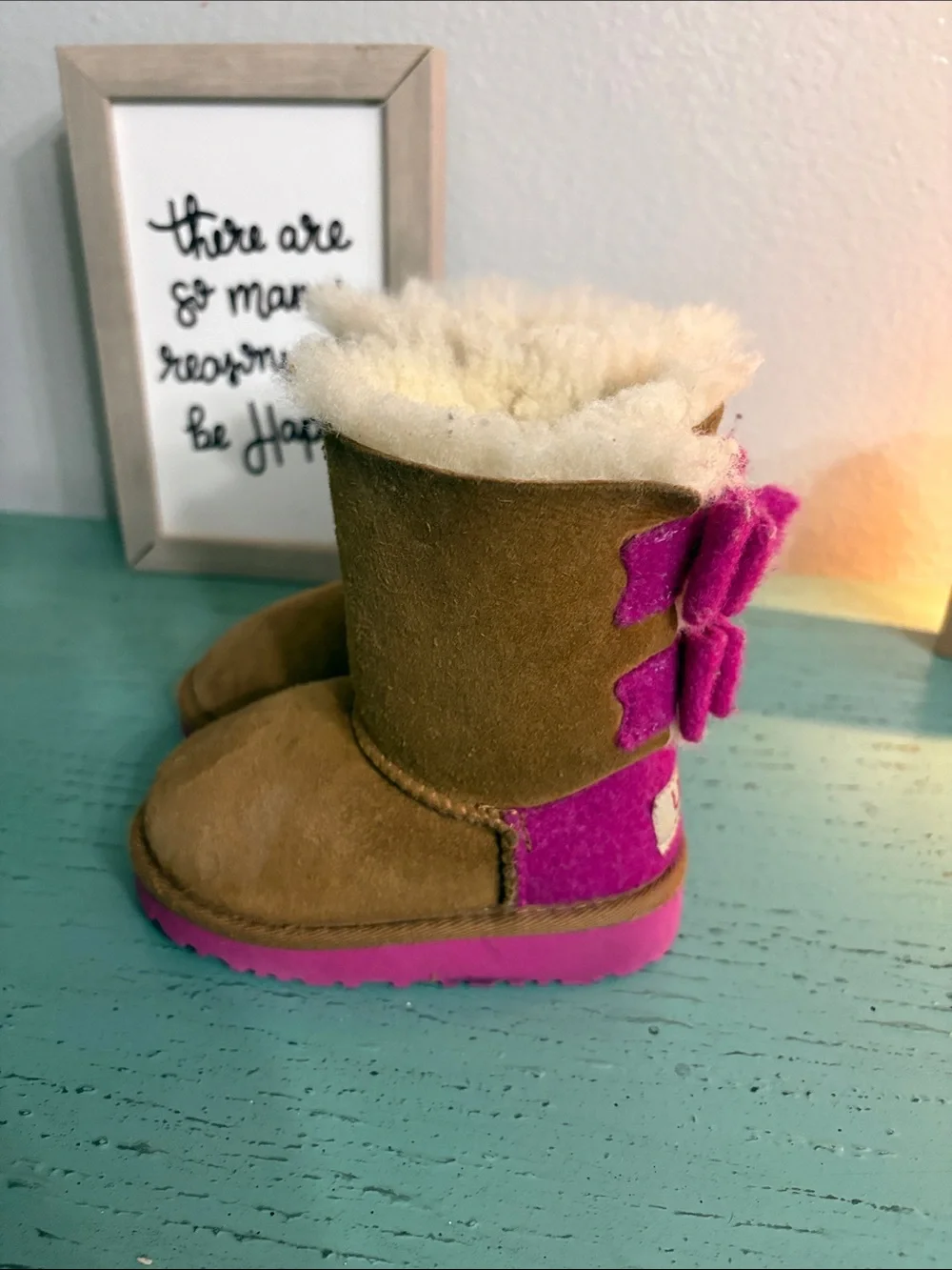 UGG Kids Chestnut Suede Boots with Pink Soles